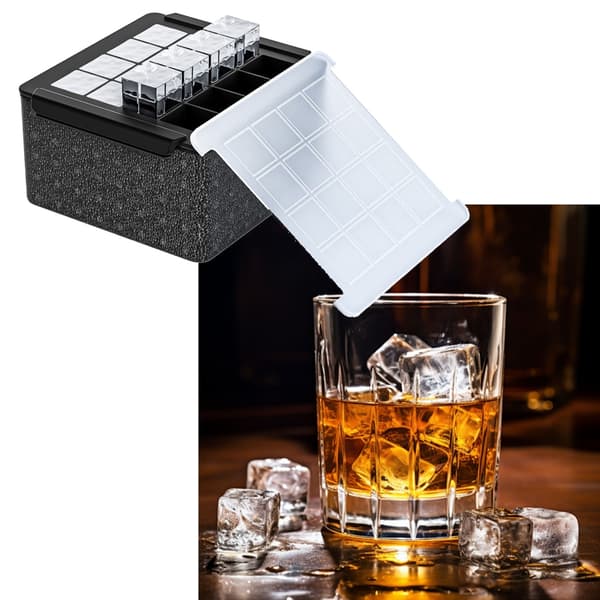 Klar krystal isterningmaskine, 16 store whiskyisterningforme, silikoneisforme