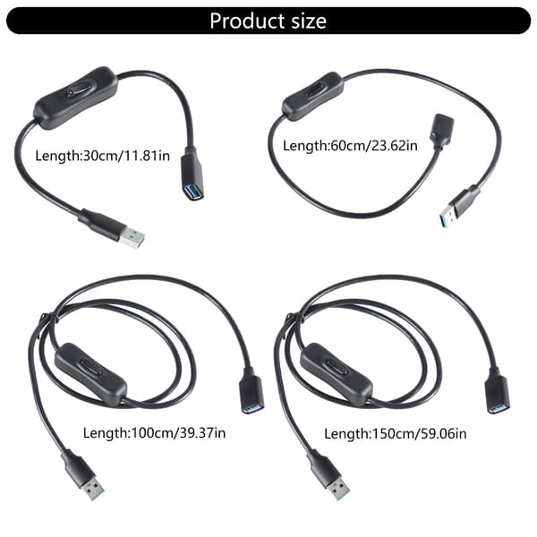 USB 3.0 Förlängningskabel med Strömknapp Snabb Hastighet 5Gbps Dataöverföringskabel 1m