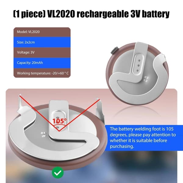 VL2020 Uppladdningsbart stabilt 3V-batteri stöder hållbar transport stabilt