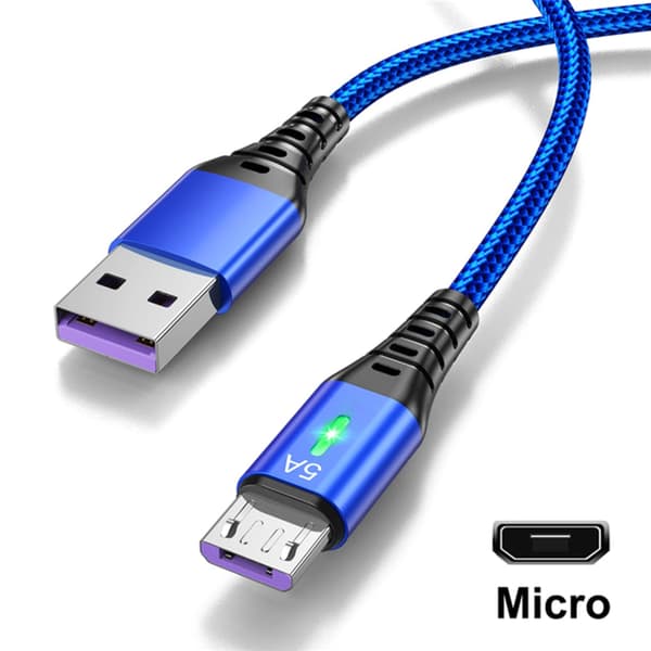 USB A - Micro -sovitinkaapeli, nopea lataus 5A, USB LED-valo 0,3/1/2/3M Black 0.3m