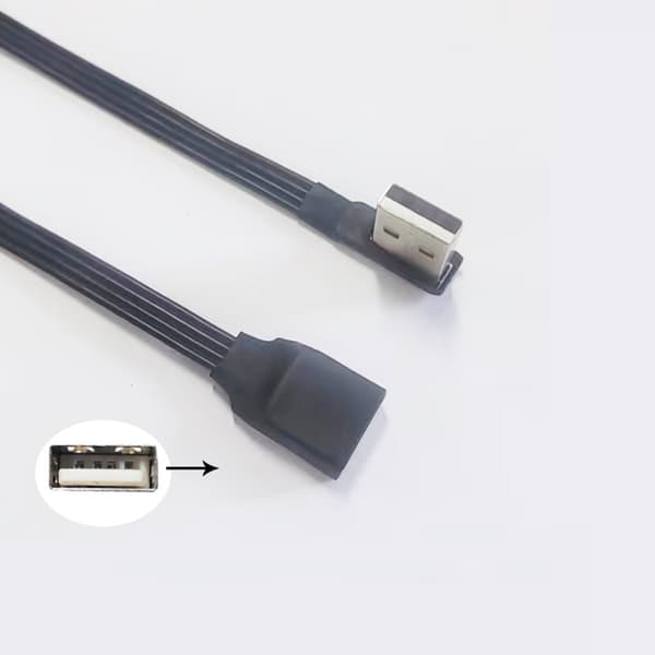 90° vinklad USB 2.0 förlängningskabel hane till hona stöder laddning och dataöverföring 5cm USB side Up