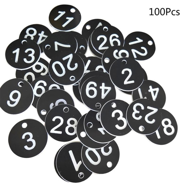 100st Plast ID-nummeretiketter 1-100 Graverad nummer-ID-bricka Färgad dörr för nyckelring Taggskåp Etikett för kläder Live Black