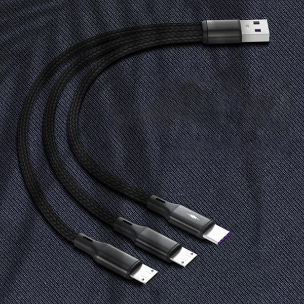 1–3 USB–Type-C Micro-USB-latauskaapeli USB-datakaapelin jatke puhelimille Black 20cm
