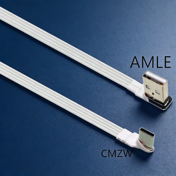 Fladt TPE USB 2.0 til Type C data-synkroniseringskabel med 90 graders vinklet stik 2m - AMLE CMUP