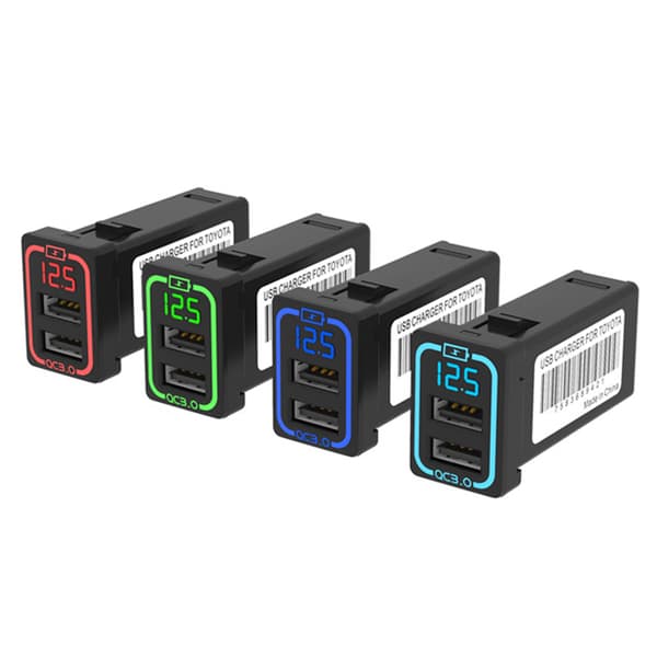 Dobbelt QC3.0 USB-interface-stik Hurtig biloplader til mobiltelefoner LED Red