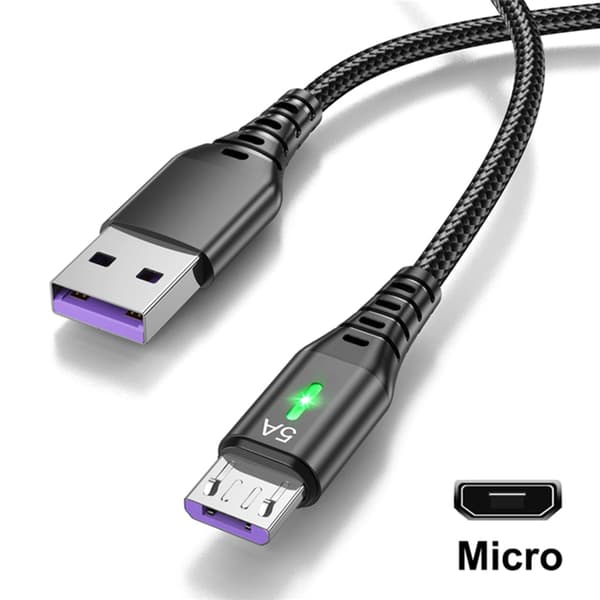 USB A - Micro -sovitinkaapeli, nopea lataus 5A, USB LED-valo 0,3/1/2/3M Black 0.3m