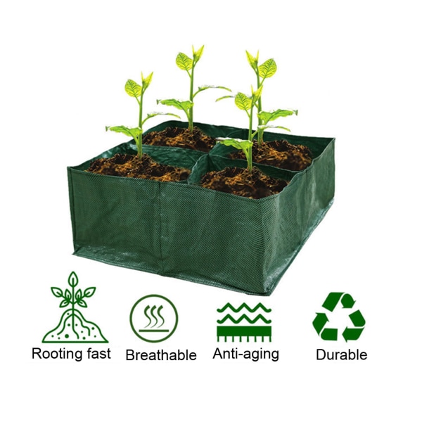 Upphöjd trädgårdsplanteringspåse Säng 4 delade galler Hållbar fyrkantig plantering Odla kruka för morotslök Ört Blomma grönsaksväxter