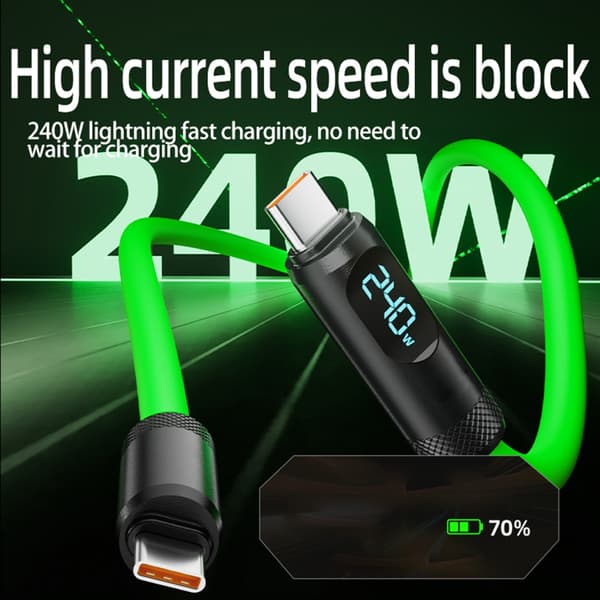 240W Silikone USB C Ladekabel Med Digitalt Display Type C Kabel Til Hurtig Opladning Og Problemfri Datasynkronisering