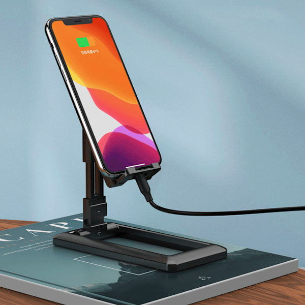 Skrivbordsställ för surfplatta, hopfällbart, utdragbart stöd, mobiltelefonhållare Black