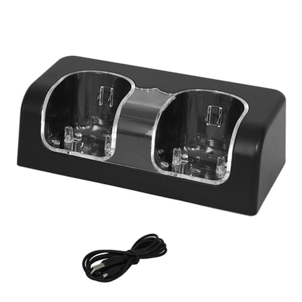 Ladestation Dobbeltoplader Dock til Wii Remote Controller Gaming Håndtag Controller med LED-indikator Opladningsledning
