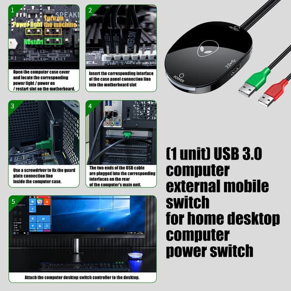 Computerstrømafbrydere Forlængerkabel med USB2.0-hub og lys LED-indikator for nem skrivebordsbetjening