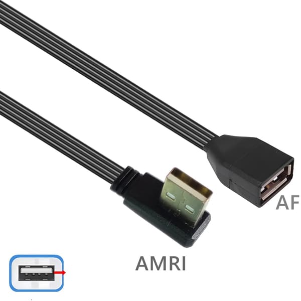 Fladt datakabel USB 2.0 forlængerkabel 90 graders/lige hoved han til hun 0.5m Bend left
