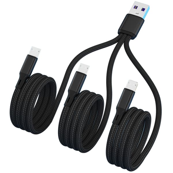 3-Port Micro USB til USB 2.0 Splitter Opladerkabel USB2.0 til Micro USB Konverter Til Smartphones Tablets Black 20cm