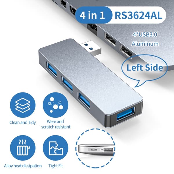 Aluminium USB3.0 Hubs Hurtig dataoverførsel Samtidig forbindelse til hjemmekontorer null - RS3624CC