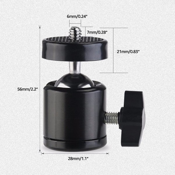 Mini Stativkula för Huvud 360° Roterbar Stativfäste Kamerakulahuvudadapter med 1/4\" Skruvhål för DSLR Videokamera Ljusfäste
