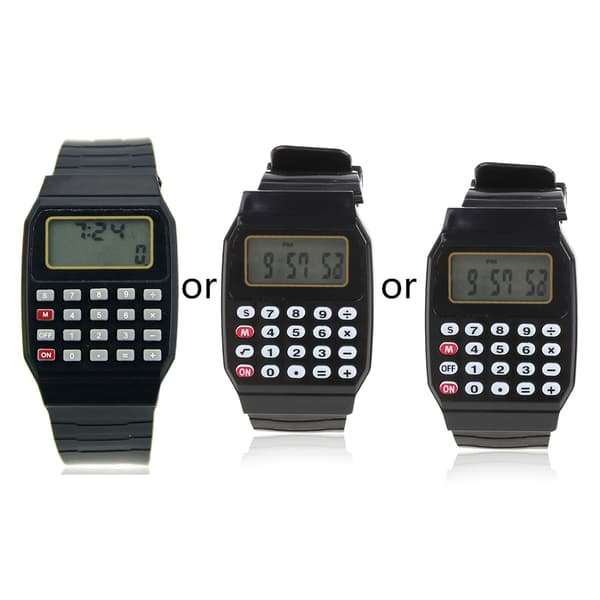 Fad Barn Silikon Dato Multifunksjonell Elektronisk Kalkulator Armbåndsur for Barn Black