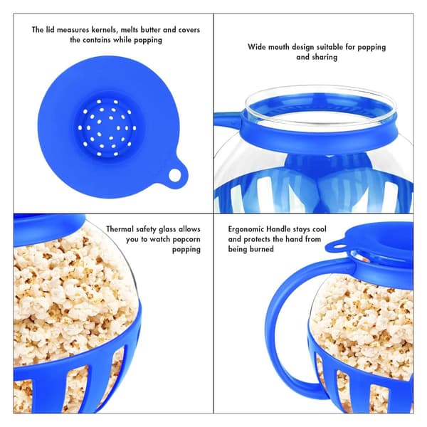 Mikrovågsugn Popcorn Popper med Temperatursäker Glas Diskmaskinssäker Hållbar Blue 3L
