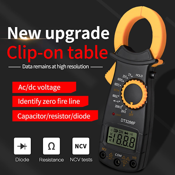 DT-3266F Digital Amper Clamp Meter Multimeter AC/DC Spänning Resistor Testare