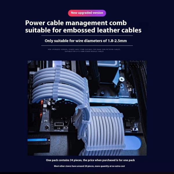 Computer Wire Combs Ledningsstyring til 1,8-2,5 mm ledninger PVC-ledningsguide med assorterede toner Black