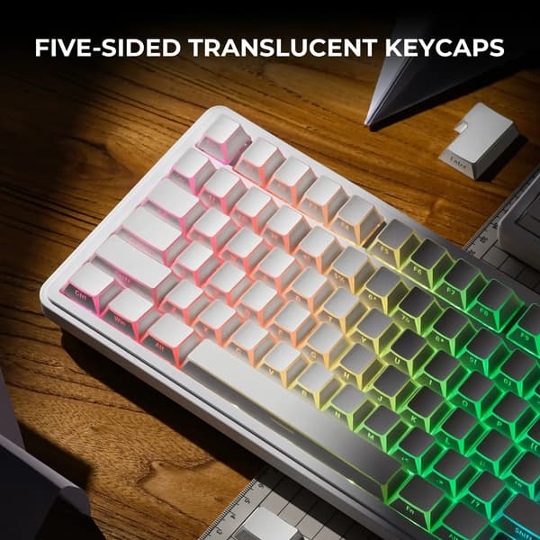 PBT Shadow Fold Keycaps med farvesublimeringstryk og Shine Through-effekt 97 taster White