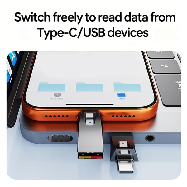 Snabb Hastighet Legering Typ C USB A Kortläsare Stöder TF Microed Kort upp till 2TB Silver