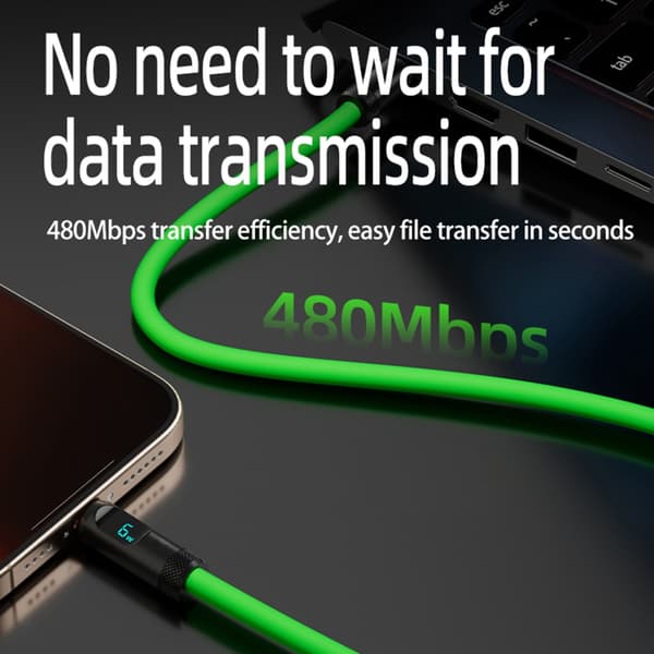 240W Silikone USB C Ladekabel Med Digitalt Display Type C Kabel Til Hurtig Opladning Og Problemfri Datasynkronisering