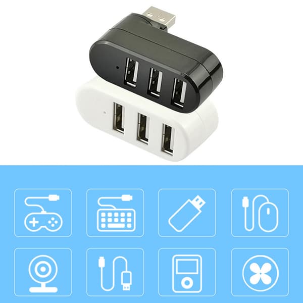 USB-hubbar 3 portar USB 2.0 Hub Mini roterande splitteradapterhubb för PC Notebook Black