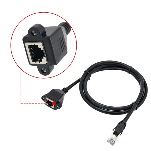 CAT6 RJ45 Kabel Han Til Hun Skrue Panelmontering Ethernet Netværksforlængerkabel Til Industriel Chassis Computer 0.3 m