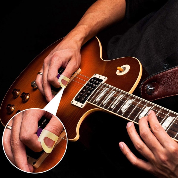 8 stycken plast tumfingerval Multi justerbar fingergitarrplock ihålig gitarrplektrum för akustisk gitarr 6L+2M