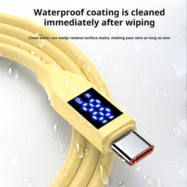 Rask lading 60W USB C til USB C-kabel Silikon datakabel Lang tids bruk Yellow