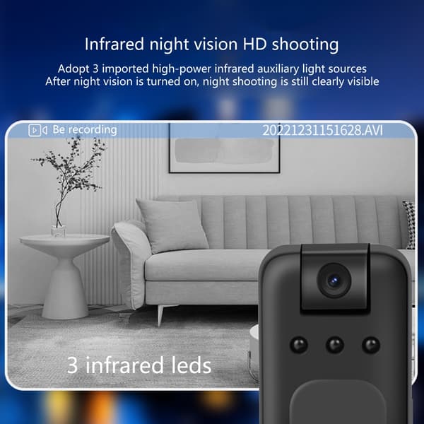 Kroppsmonterad videokamera 4K 180° Justerbar lins With 64G