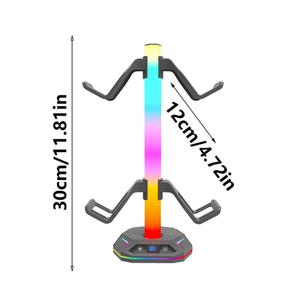 Skrivebordsspillstativ med LED-lys for kontroller- og headsetoppbevaring