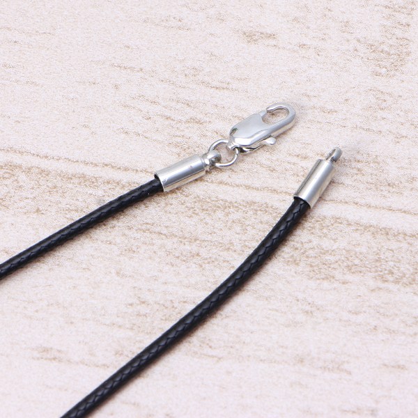 Hög kvalitet svart sidenläder sladd kedja halsband rep med hummer klo lås Black 45cm A
