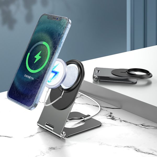 Fällbar skrivbordsstativ i aluminiumlegering för mobiltelefoner, passar till Apple 12 Silver