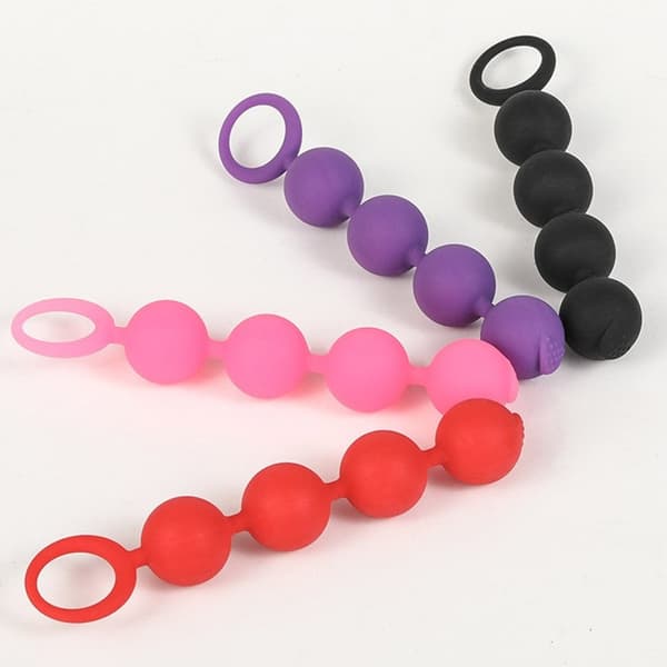 Anuspärlor Silikon Anuskedjelänk med säkra dragringar Anus Butt Plug för män Pink