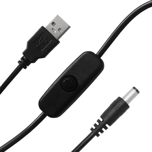 USB til 5.5x2.1mm Ladekabel med Bryterknapp Støtte 5V3A Lading