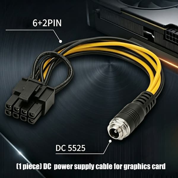 Fleksibelt PVC GPU-strømkabel DC5.5X2.1Mm til 6Pin 6+2Pin Sikker og stabil strøm 6PIN