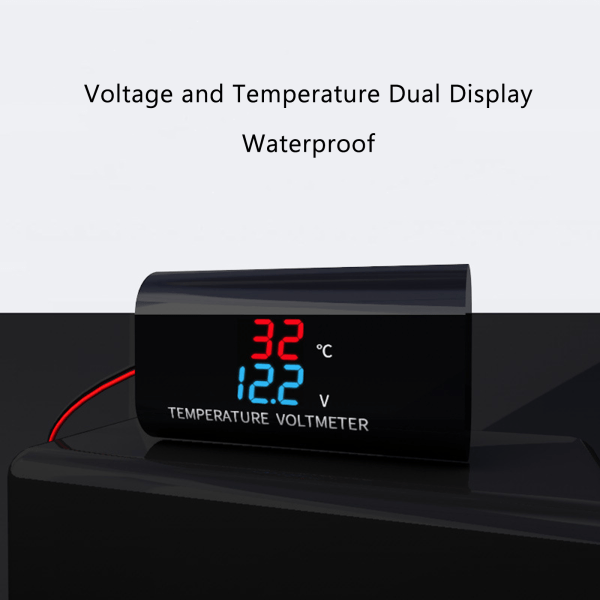 Vattentät för DC 12V Voltmeter Termometer 0,28 tum Dual Display för Bil Motorc