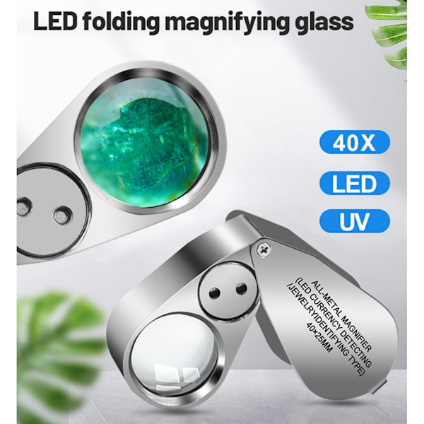 40X Full Metal Upplyst Juvelerarens Lupp med Vikbart Design för W/ L