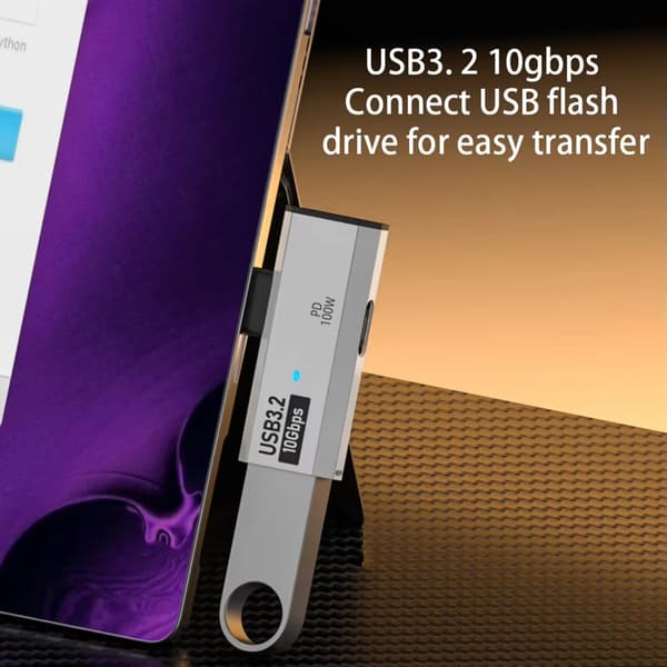 USB C Hörlursladdningsadapter 1 in 2 ut Typ C Adapter 90 Grader USB C 100W Grey
