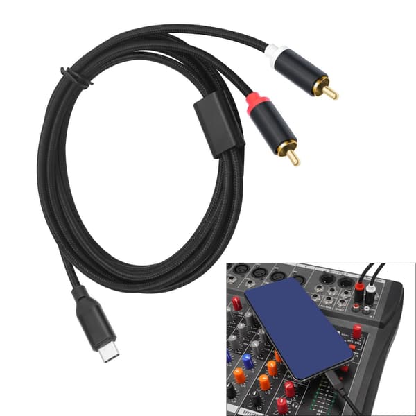 Holdbar USB C til 2RCA Y Splitter Lydkabel til hjemmelyd Bilstereo 3m