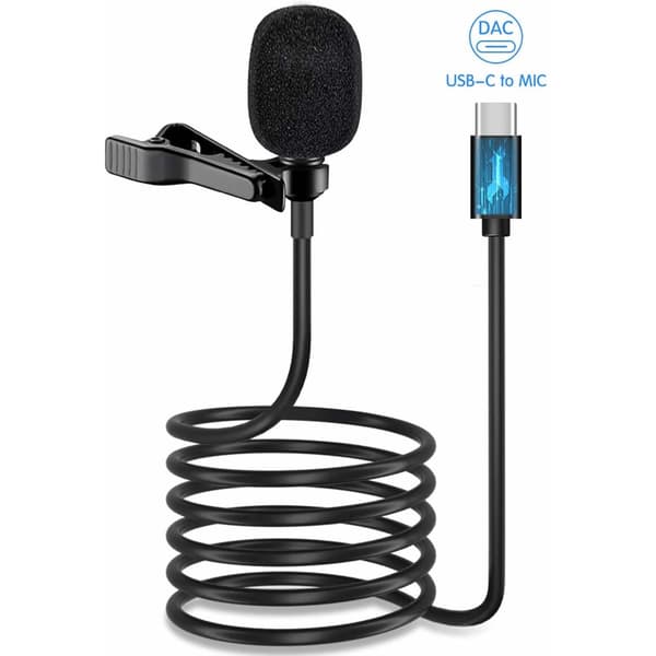 USB C Reversmikrofon til computere med støjreducerende teknologi, Lavalier-mikrofon til streaming af interviews online video