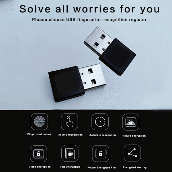 Mini USB-fingeravtrycksläsare Win10 Dongle Filkryptering 360° för Touch-säkerhet