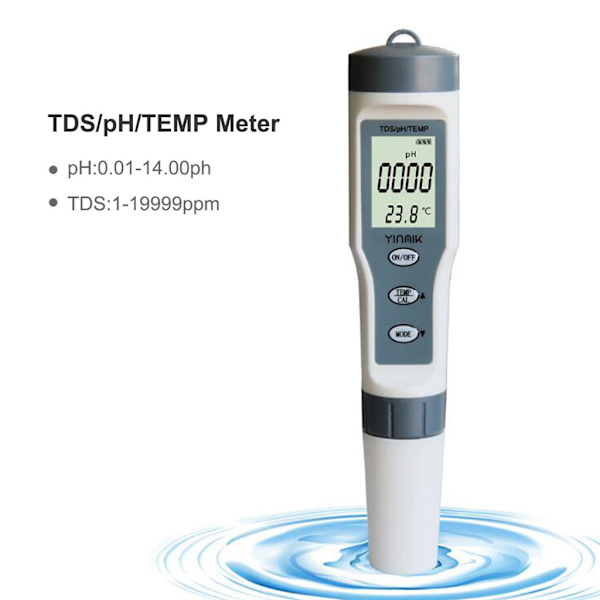 EZ9901 Digital TDS-mätare 3-i-1 TDS/PH/TEMP Testpenna för Vatten Vin Spa Pool