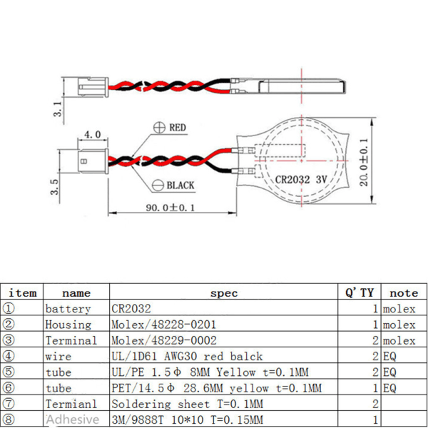 5 st Notebook BIOS CMOS-batteri för bärbar dator CR2032 2P moderkort med tråd 3V litiumbatteri Dator moderkort