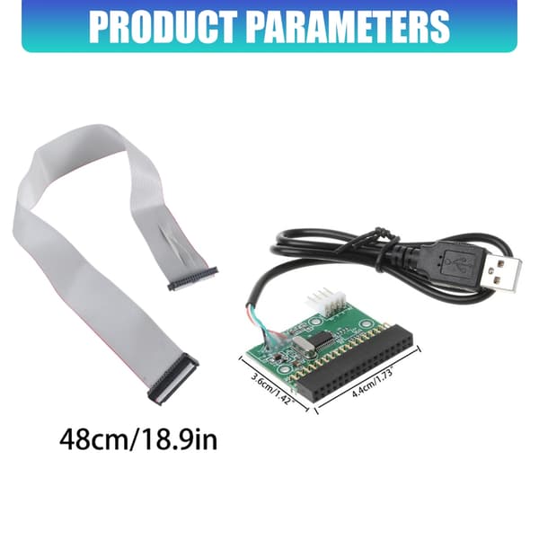 USB-kompatibel diskettedrevadapter med 34P-stik og kabel til adgang til data fra gamle systemer