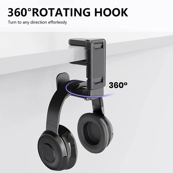 Headset Stativ Hovedtelefonholder Klemme Controller Roterende Krog til Skriveborde Black