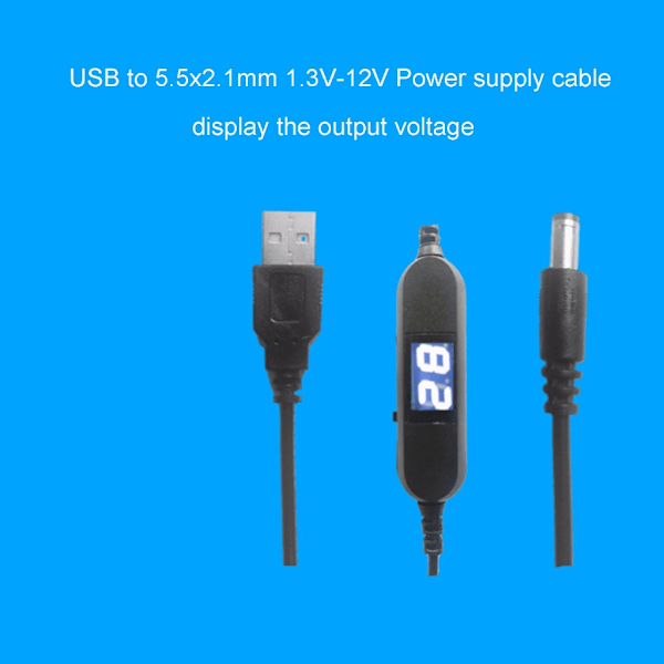 Universal 130 cm USB till 5,5x2,1 mm 1,3V-12V Justerbar Strömkabel Ersätter LR03 LR6AA 9V Batteri Justera Spänningssladd