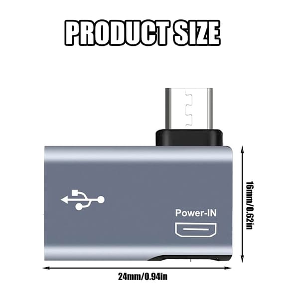 Micro USB OTG -sovitinmuuntimet virran ulkoisella laajennuksella näppäimistöille null - Bend left