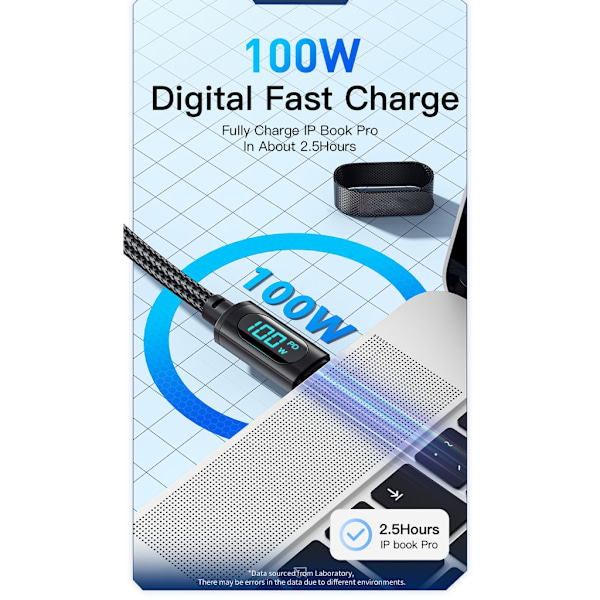 00W USB-C till USB-C-kabel med Display 3.3ft 5A PD - Typ C till Typ C-kabel Supersnabb Laddning USB-C-kabel för Smartphone